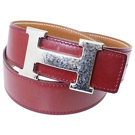 Hermès Cinturón de cuero Hermes Red Reversible Martelee Constance Castaño Roja Otro