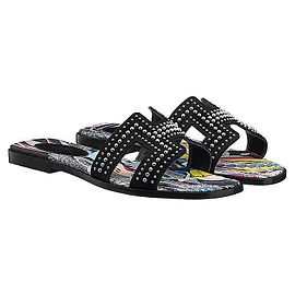 Hermès HERMES BLACK LEATHER SANDAL ORAN Black