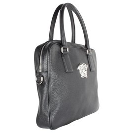 Versace-Leather Briefcase-Black
