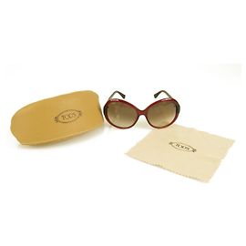 Tod's TO 30 69F Burgundy red Round Frame Womens Oversized Gradient Sunglasses Dark red
