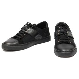 Chanel-CHANEL SNEAKERS IN SUEDE CANVAS AND BLACK CC LEATHER ON THE BACK-Black