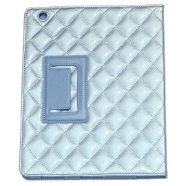 Chanel-CHANEL IPAD PROTECTOR IN BLUE GRAY QUILTED PATENT LEATHER-Blue,Grey