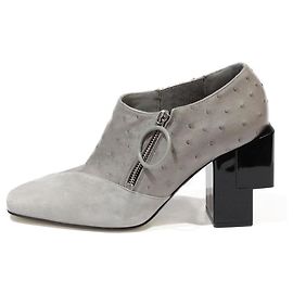 MINI BOOTS COURTES LOEWE EN AUTRUCHE VERITABLE GRISE BOUT CARRE TALON LARGE NOIR Gris