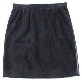Louis Vuitton-LOUIS VUITTON TWO-SIDED TWO-FACE SKIRT BLACK SUEDE PLUNGE NAVY DUAL LEATHER-Black,Navy blue