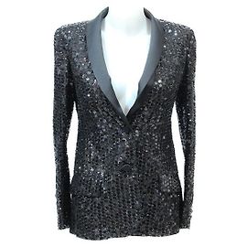 BLACK GLITTER VALENTINO BLAZER SATIN LAPEL Black