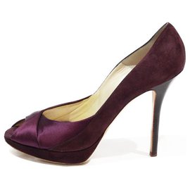 Dior-DIOR OPEN TOES PUMPS IN PLUM SUEDE HEEL AND SATIN DETAIL SKATE-Prune