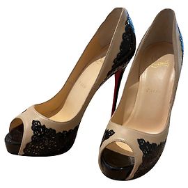 Christian Louboutin Beige Leather Patterned Heels Beige