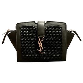 Bolsa de ombro Yves Saint Laurent edição limitada Downtown Leather Raffia Toy Preto