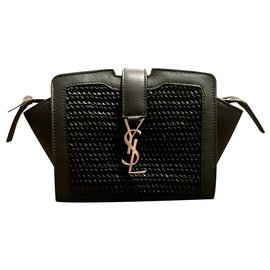 Sac bandoulière Yves Saint Laurent Downtown Cuir Raphia Toy édition limitée Noir