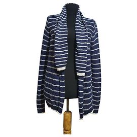 Cynthia Rowley Strickjacke aus Leinen blau weiß gestreift Weiß Blau