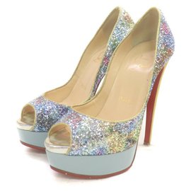 Christian Louboutin-Glitter Lady Peep Platform Heels-Other