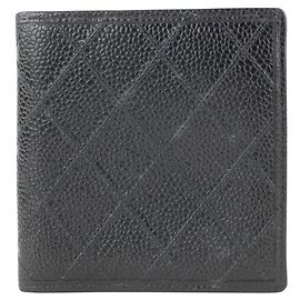Chanel Schwarze gesteppte Herren-Geldbörse aus gestepptem Kaviarleder Leather Andere
