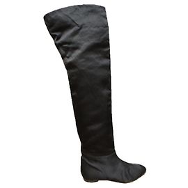 Chloé satin & leather thigh boots p 37 New condition Black