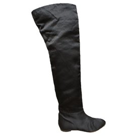 Chloé-Chloé satin & leather thigh boots p 37 New condition-Black
