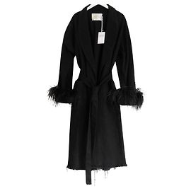 Marques Almeida Marques' Almeida Feather Trimmed Denim Coat Black