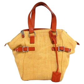Yves Saint Laurent Sac cabas marron en paille YSL Downtown Marron Rouge Marron clair