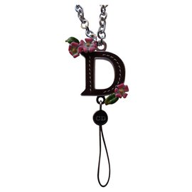Dior Catena per cellulare in pelle e metallo marrone Logo D Marrone