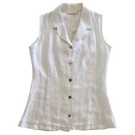 Autre Marque-Blusa smanicata in lino bianco sporco e ultraleggero Victoire T. S-Beige,Bianco sporco