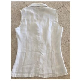 Autre Marque-Off-white and ultra-light beige linen sleeveless blouse Victoire T. S-Beige,Eggshell