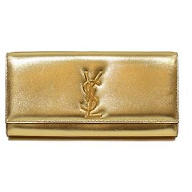 Yves Saint Laurent SAINT LAURENT POUCH EM COURO OURO COM ABA YSL GOLD CLASP INTERIOR BLACK SUEDE Dourado