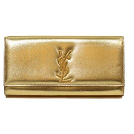 Yves Saint Laurent-SAINT LAURENT POUCH IN GOLD LEATHER WITH FLAP YSL GOLD CLASP INTERIOR BLACK SUEDE-Golden