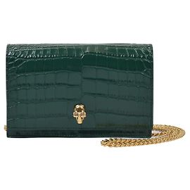 Alexander Mcqueen Minibolso Skull en cuero verde esmeralda bordado Verde