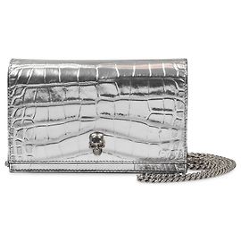 Alexander Mcqueen Skull Mini Bag in Silver Embrossed Leather Metallic