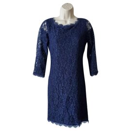 Diane Von Furstenberg-Vestido de encaje Zarita azul DvF-Azul