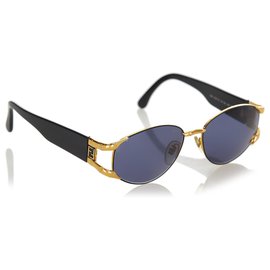 Fendi-Fendi Black Round Tinted Sunglasses-Black,Golden