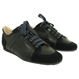 Hermès-Black Suede Trimmed Low-Top Sneakers-Black