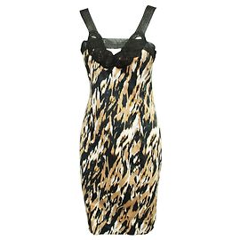 Marella marron, Robe imprimée noire et blanche Marron