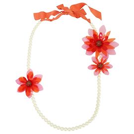 Lanvin Colar laranja com pérolas artificiais e flores de plástico Laranja