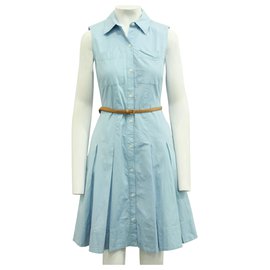 Michael Kors-Bby Blue Sleeveless Shirt Dress with Brown Belt-Blue