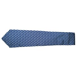 Salvatore Ferragamo-Silk Tie with Squirrels-Blue