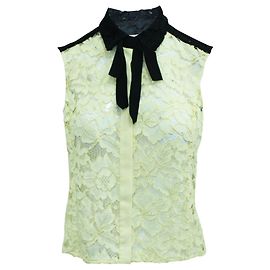 Sandro Camicia senza maniche in pizzo nero e panna Bianco Crudo