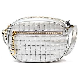 Céline MINI BORSA A TRACOLLA CELINE C CHARM IN PELLE TRAPUNTATA ARGENTO PICCOLO PENDENTE QUADRATO CON ZIP ORO C Argento