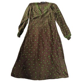 Antik Batik-Kleider-Grün,Khaki