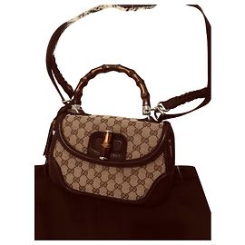 Sac à main Gucci en cuir marron avec anse bambou Marron