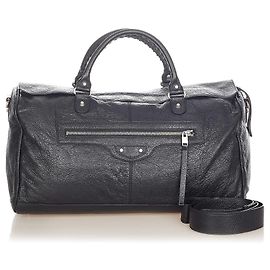 Balenciaga Schwarz Motocross Classic Squash Leder Reisetasche Schwarz