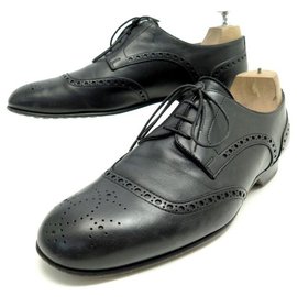 Hermès-HERMES DERBY BOUTS FLEURIS SHOES 42 BLACK LEATHER SHOES-Black
