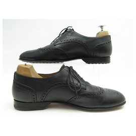 Hermès-HERMES DERBY BOUTS FLEURIS SHOES 42 BLACK LEATHER SHOES-Black