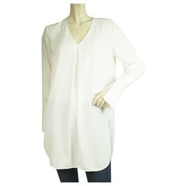 Dondup-Dondup White Long Sleeves Silky Blouse V Neckline Long Length Top size 40-White