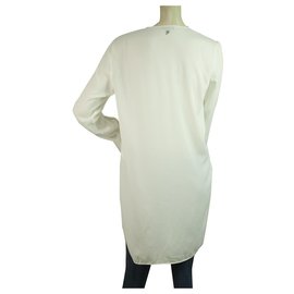 Dondup-Camicetta setosa bianca a maniche lunghe Dondup scollo a V lunga lunghezza taglia superiore 40-Bianco