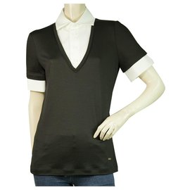 Dsquared2-Dsquared2 D2 Blusa de malha de lã preta malha de algodão branco colarinho manga curta tamanho XL-Preto