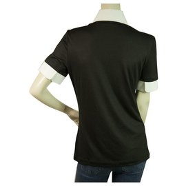 Dsquared2-Dsquared2 D2 Camicetta a maniche corte in maglia di lana nera con colletto in cotone bianco taglia XL-Nero