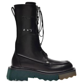 Off White Sponge Pocket Combat Boot in Black Black