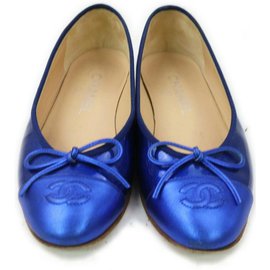Chanel-Metallic Blue Coco Ballerina Flats-Other