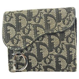 Dior Navy Blue  Monogram Trotter Saddle Compact Wallet Other