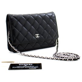Chanel-Portafoglio classico nero CHANEL con tracolla a catena WOC a tracolla-Nero