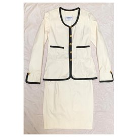 Chanel-Iconic skirt suit 80'-Black,Eggshell